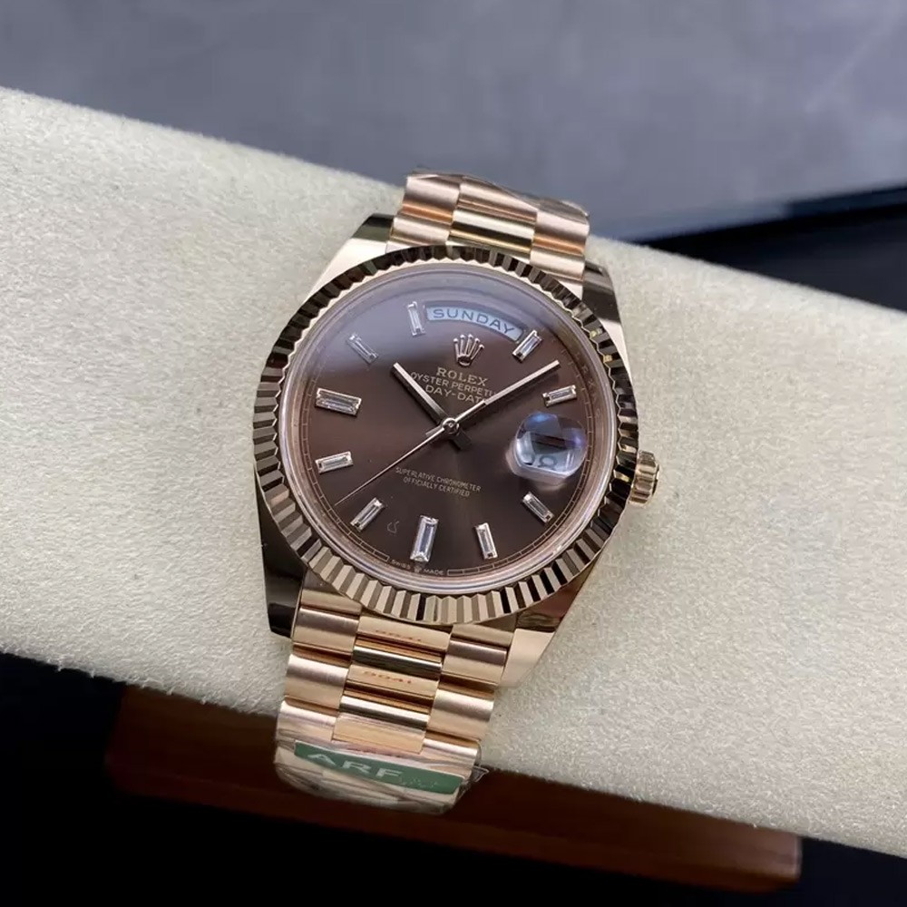 ARF공장 롤렉스 데이데이트 초코판 바게트다이아 로즈골드 금통 40mm m228235