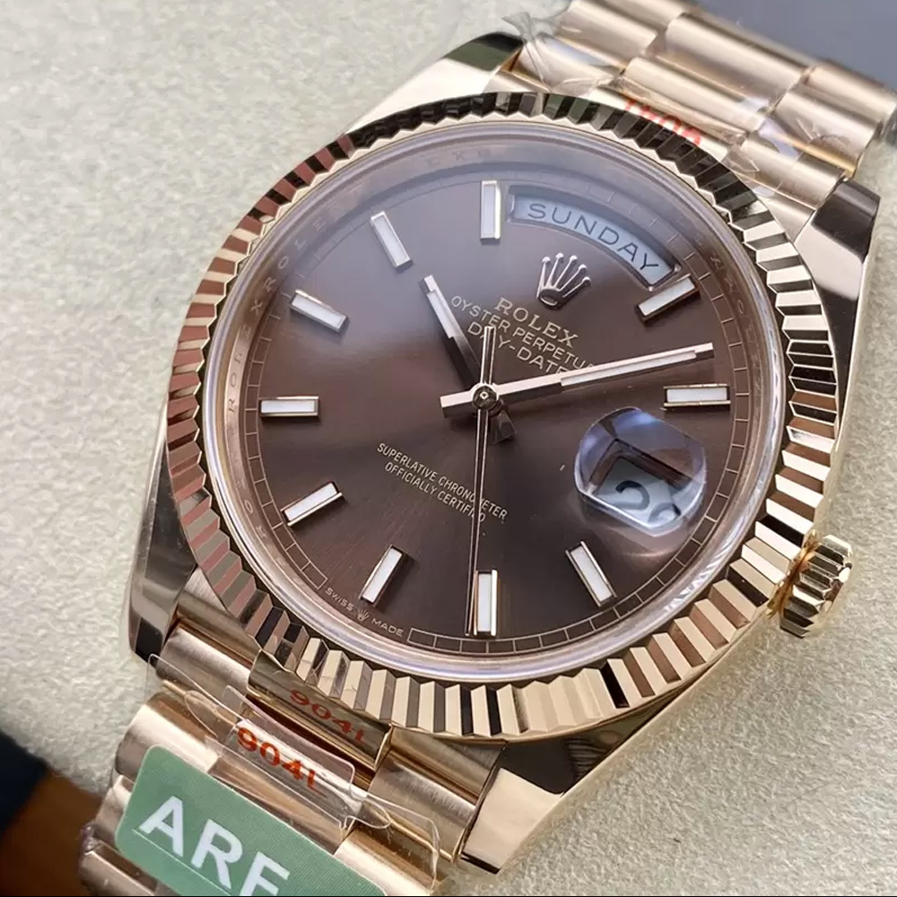 롤렉스 데이데이트 초코판 인덱스 다이얼 로즈골드 금통 40mm m228235