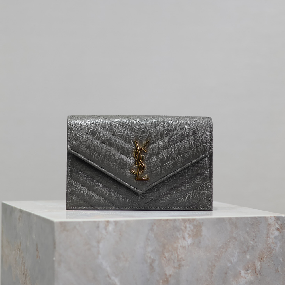 생로랑 여성 마틀라세 모노그램 체인 지갑 그레이 377828