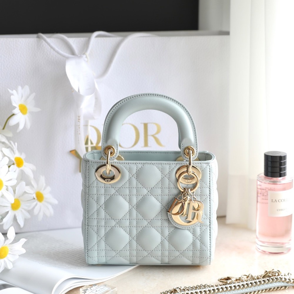 디올 레이디 미니백 화이트 스카이 블루
