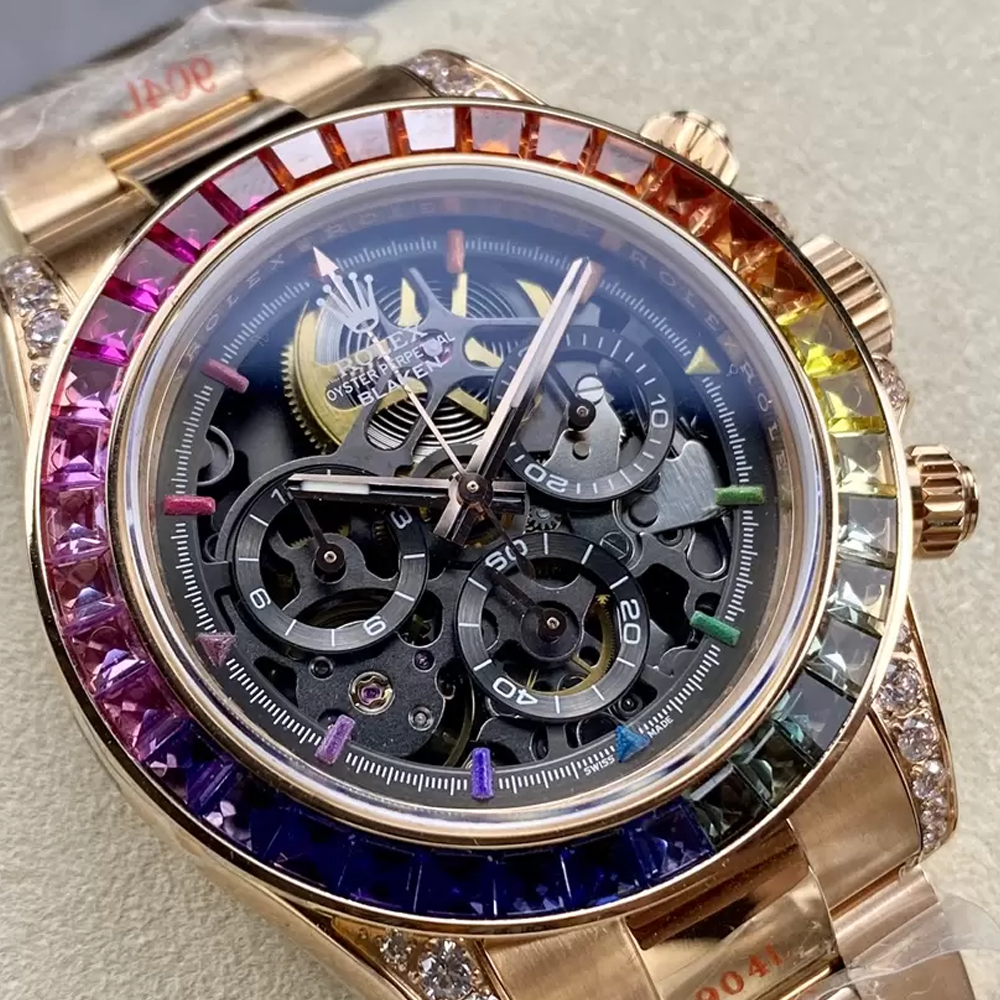 GET공장 커스텀 롤렉스 데이토나 크로노그래프 스켈레톤 금통 루비 베젤 40mm