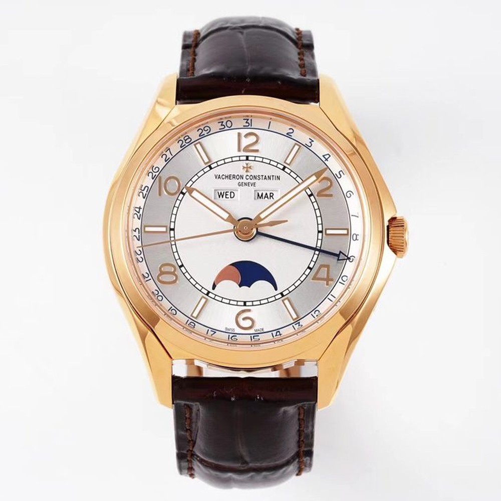 ZF공장 바쉐론 콘스탄틴 피프티식스 컴플리트 캘린더 화이트 다이얼 레더 스트랩 40mm 4000E/000A-B548