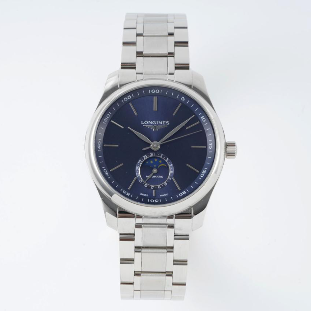 APS공장 론진 워치메이킹 트래디셔널 마스터 싱글 문페이즈 블루 다이얼 SS브레이슬릿 40mm L2.909.4.92.6