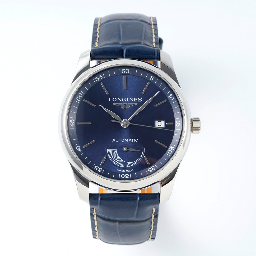 APS공장 론진 워치메이킹 트래디셔널 마스터 키네틱 빅 마우스 블루 다이얼 레더 스트랩 40mm L2.908.4.92.0