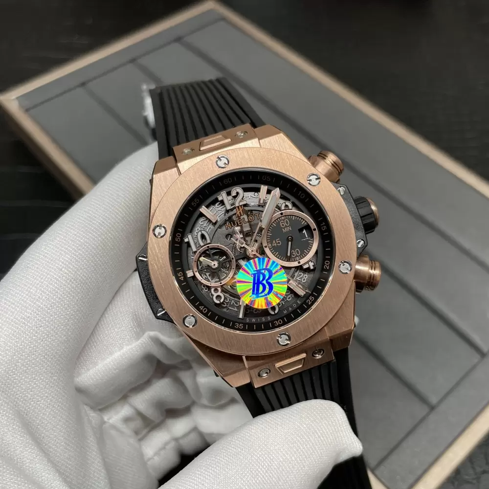 BBF공장 위블로 빅뱅 크로노그래프 로즈골드 블랙 러버 스트랩 42mm 421.OX.1170.RX