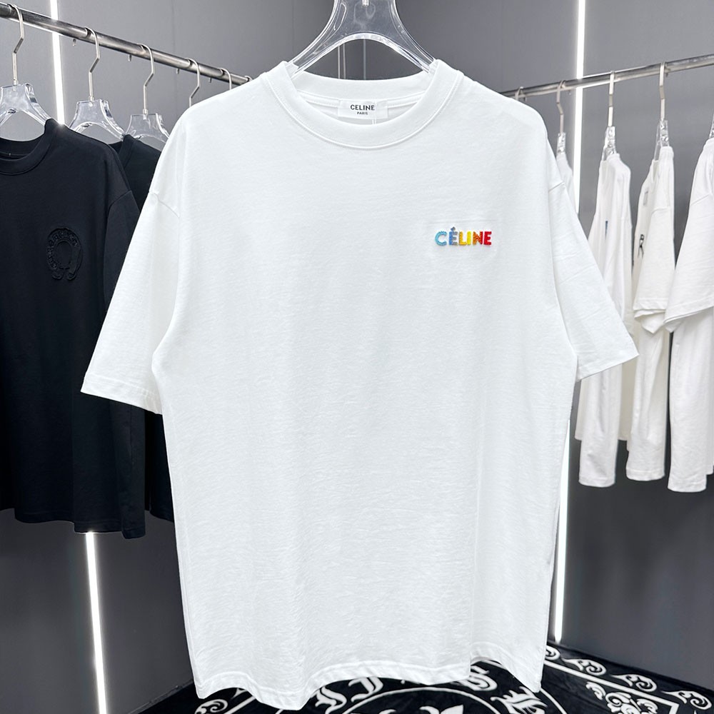 셀린느 24SS 무지개 자수 로고 반팔 티셔츠 화이트