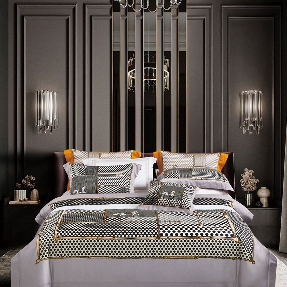 에르메스 100수 이중 면 프린팅 블랙 이불 커버 세트