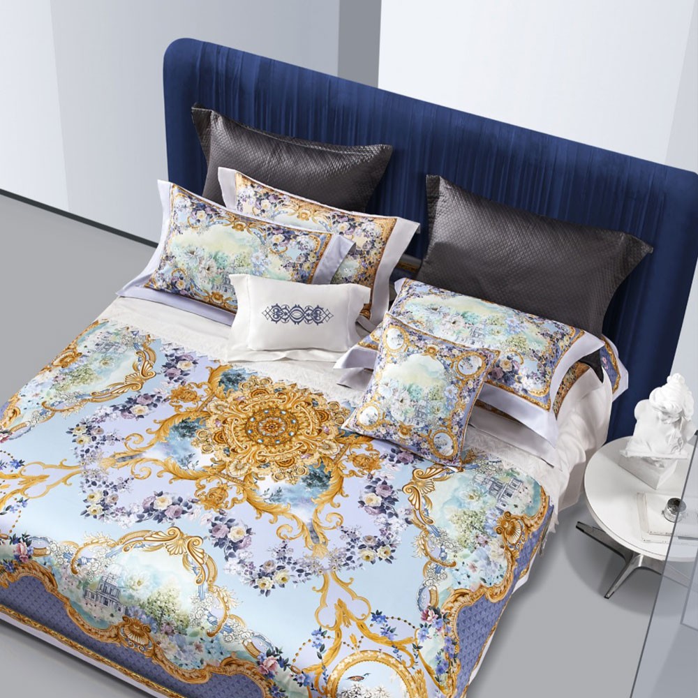 에르메스 100수 이중 면 프린팅 화이트 이불 커버 세트