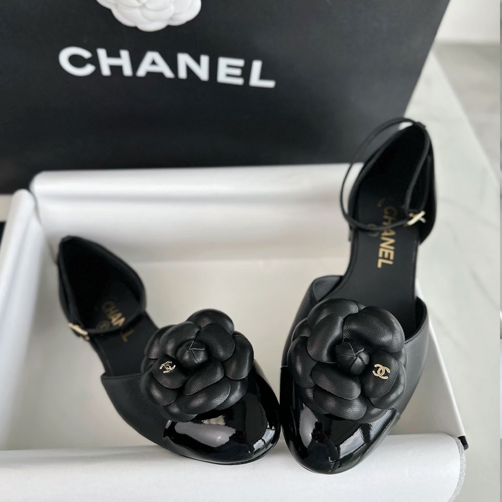 샤넬 24P 까멜리아 메리제인 플랫 슈즈 블랙
