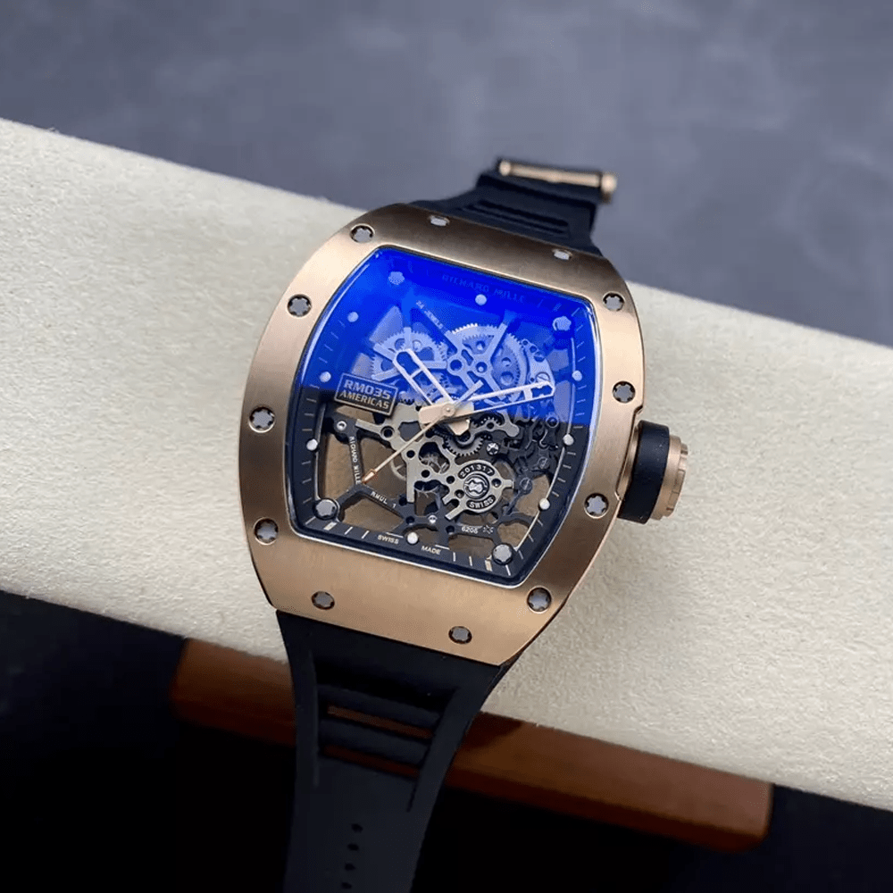 리차드밀 아메리카스 로즈골드 스켈레톤 다이얼 블랙 러버 스트랩 RM035