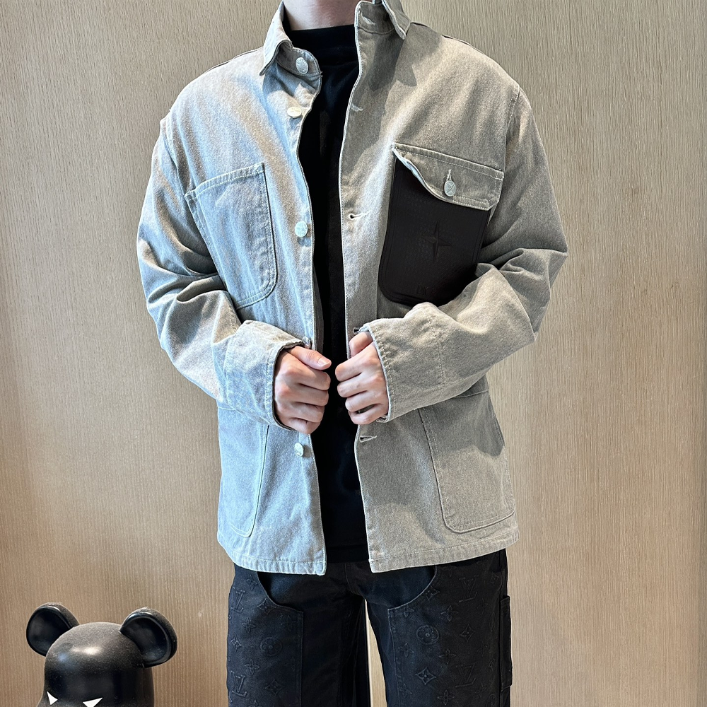 디올 X 스톤아일랜드 그레이 코튼 캔버스 셔츠