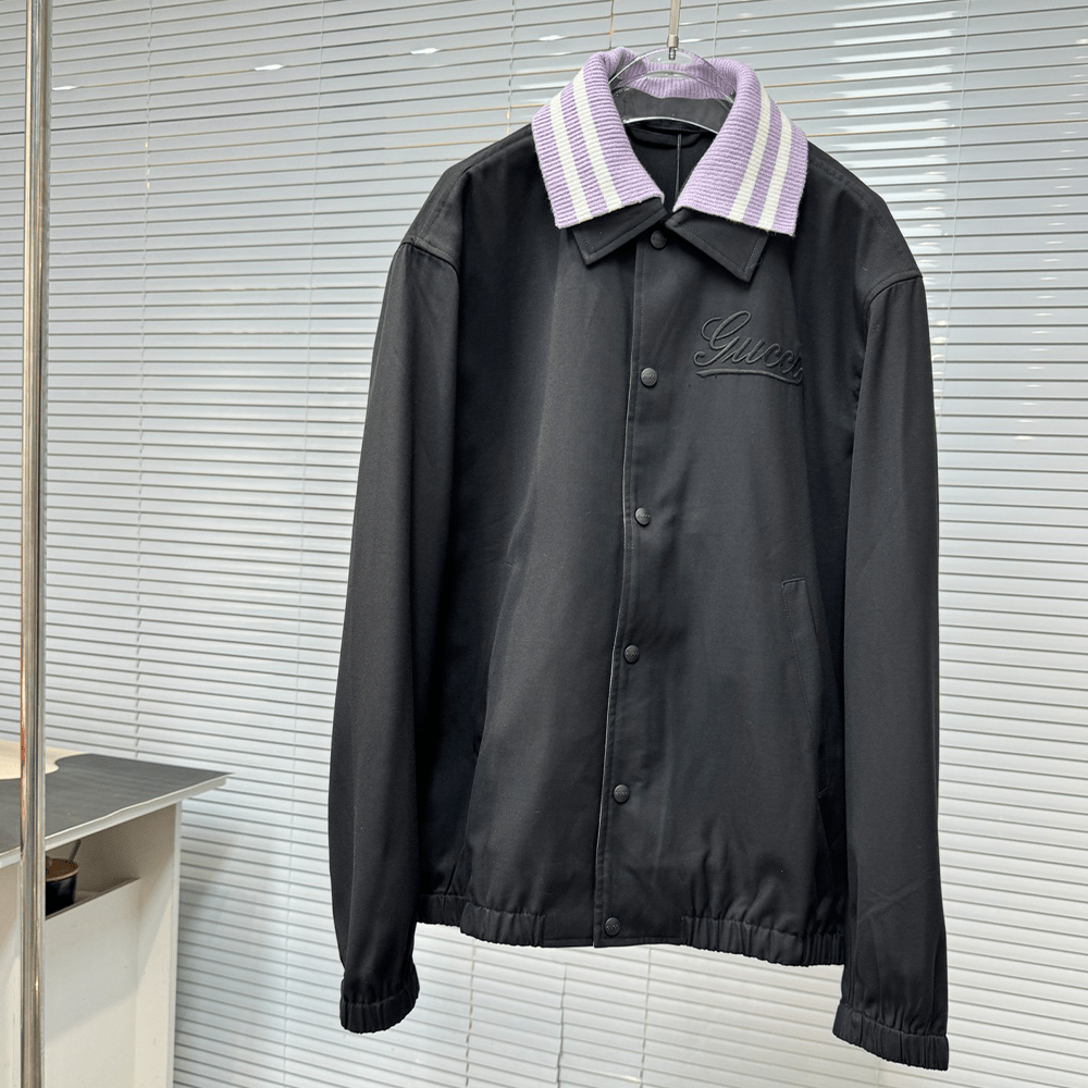 구찌 로고 자수 트윌 블루종 재킷