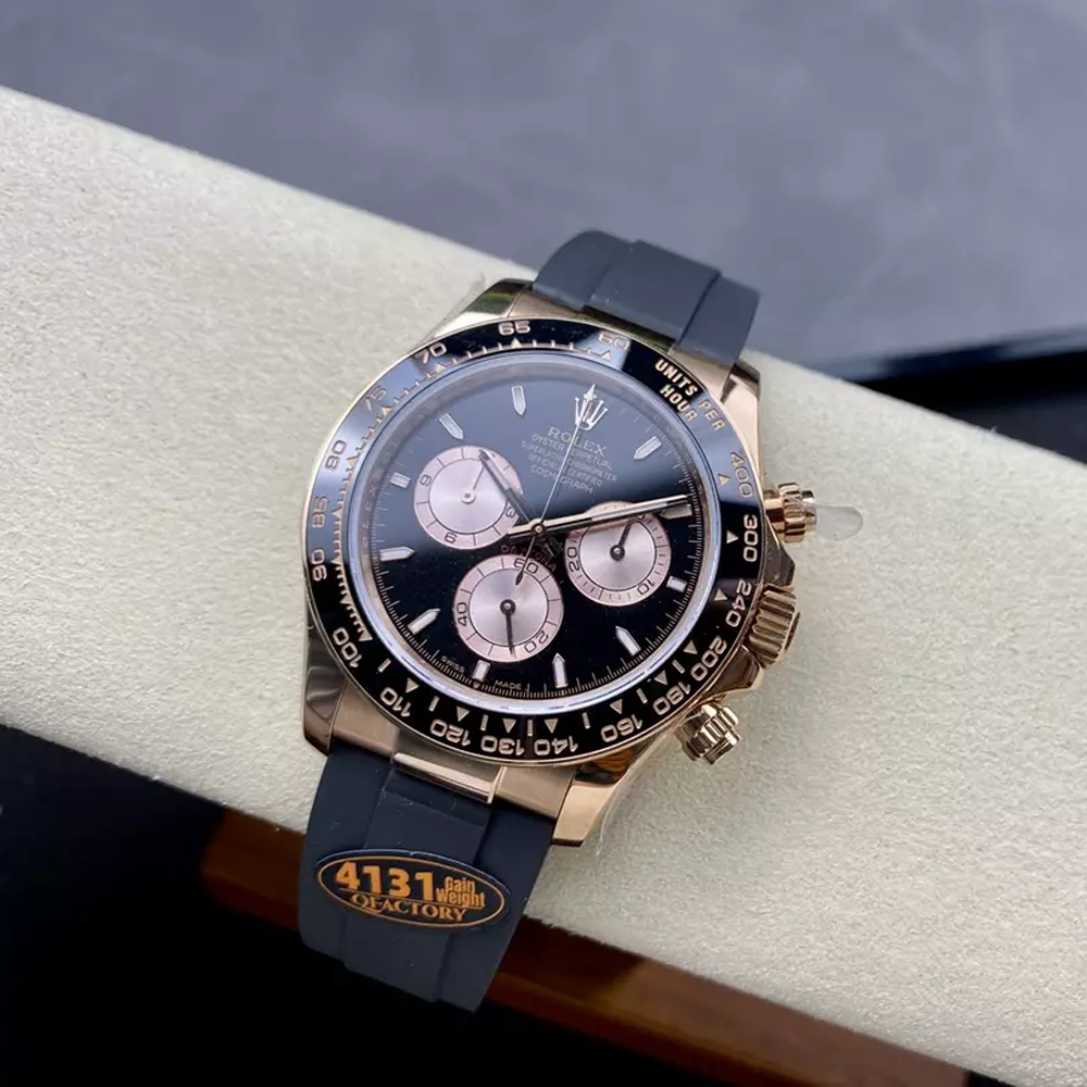 QF공장 롤렉스 크로노그래프 데이토나 블랙 다이얼 8P다이아 로즈골드 러버밴드 40mm (텅스텐 헤비버전) 126515