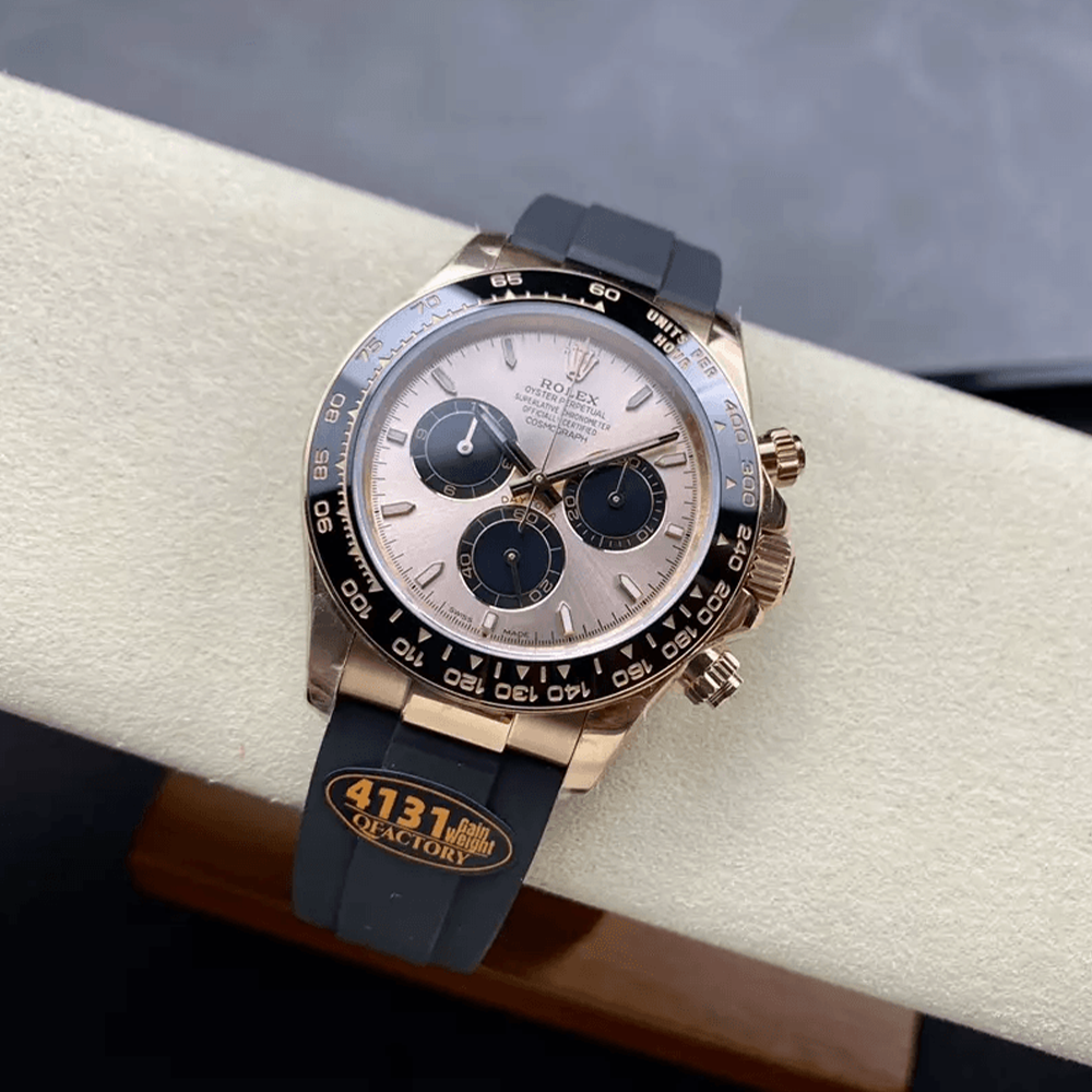 QF공장 롤렉스 크로노그래프 데이토나 로즈골드 다이얼 바인덱스 러버밴드 40mm (텅스텐 헤비버전) 126515