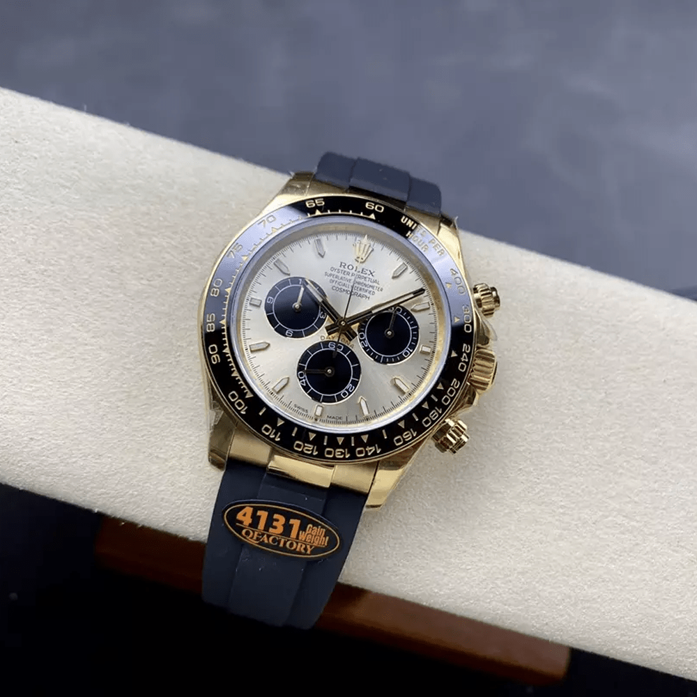 QF공장 롤렉스 크로노그래프 데이토나 옐로우골드 다이얼 바인덱스 YG 러버밴드 40mm (텅스텐 헤비버전) 126518