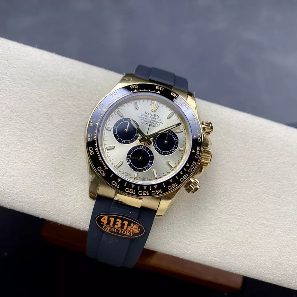 QF공장 롤렉스 크로노그래프 데이토나 옐로우골드 다이얼 바인덱스 YG 러버밴드 40mm (텅스텐 헤비버전) 126518