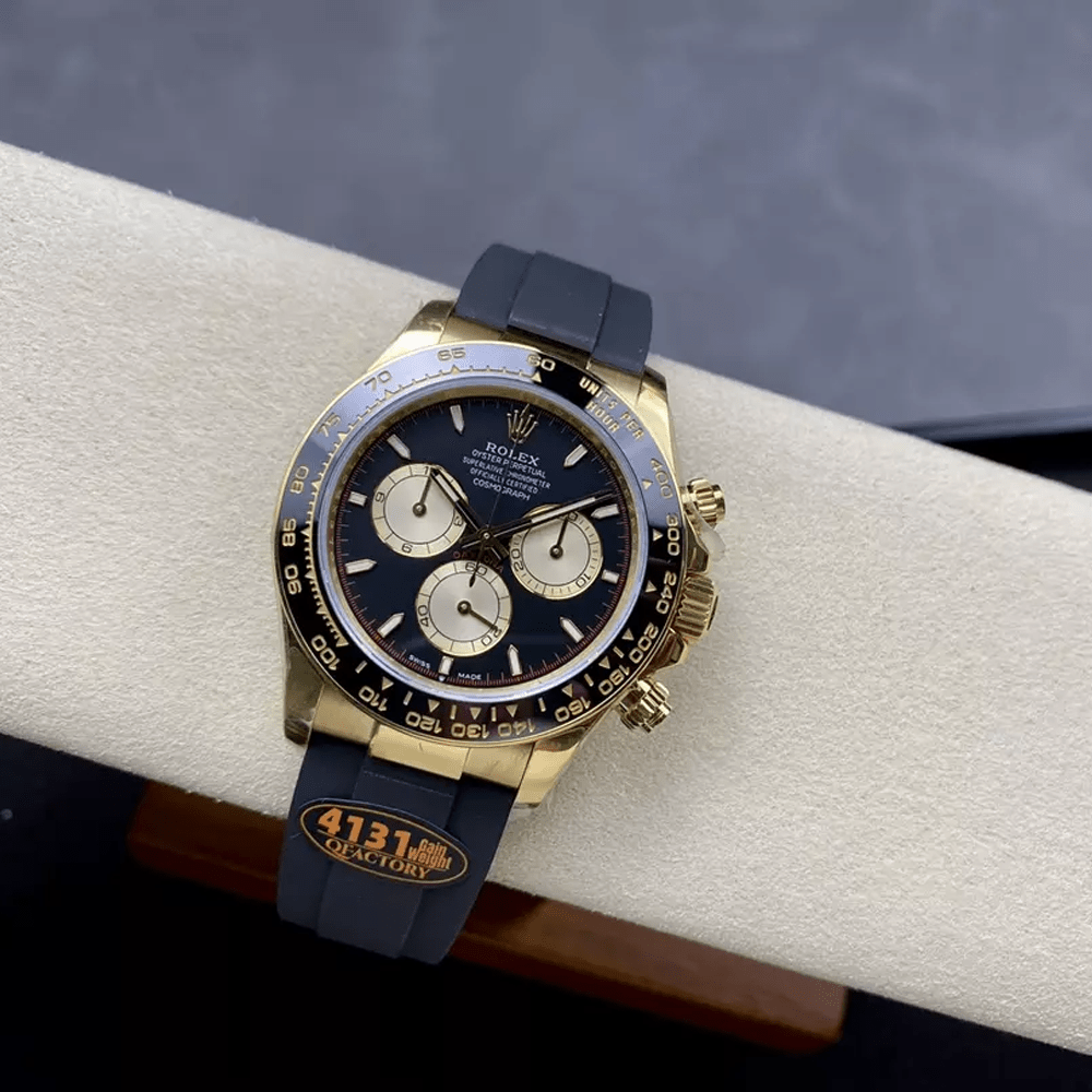 QF공장 롤렉스 크로노그래프 데이토나 블랙 다이얼 바인덱스 YG 러버밴드 40mm (텅스텐 헤비버전) 126518