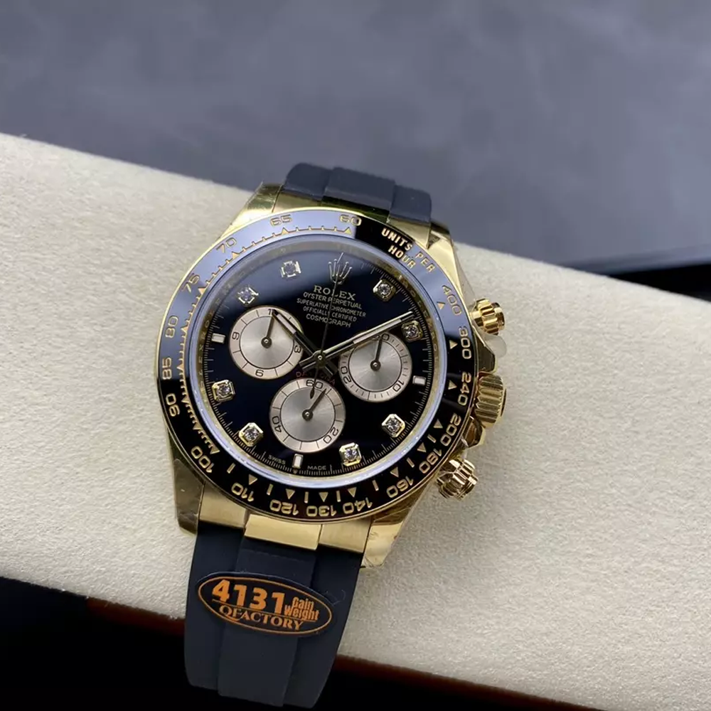 QF공장 롤렉스 크로노그래프 데이토나 블랙 다이얼 8P다이아 YG 러버밴드 40mm (텅스텐 헤비버전) 126518