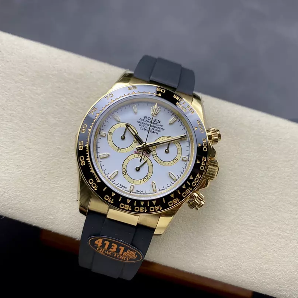QF공장 롤렉스 크로노그래프 데이토나 화이트 다이얼 바인덱스 YG 러버밴드 40mm (텅스텐 헤비버전) 126518