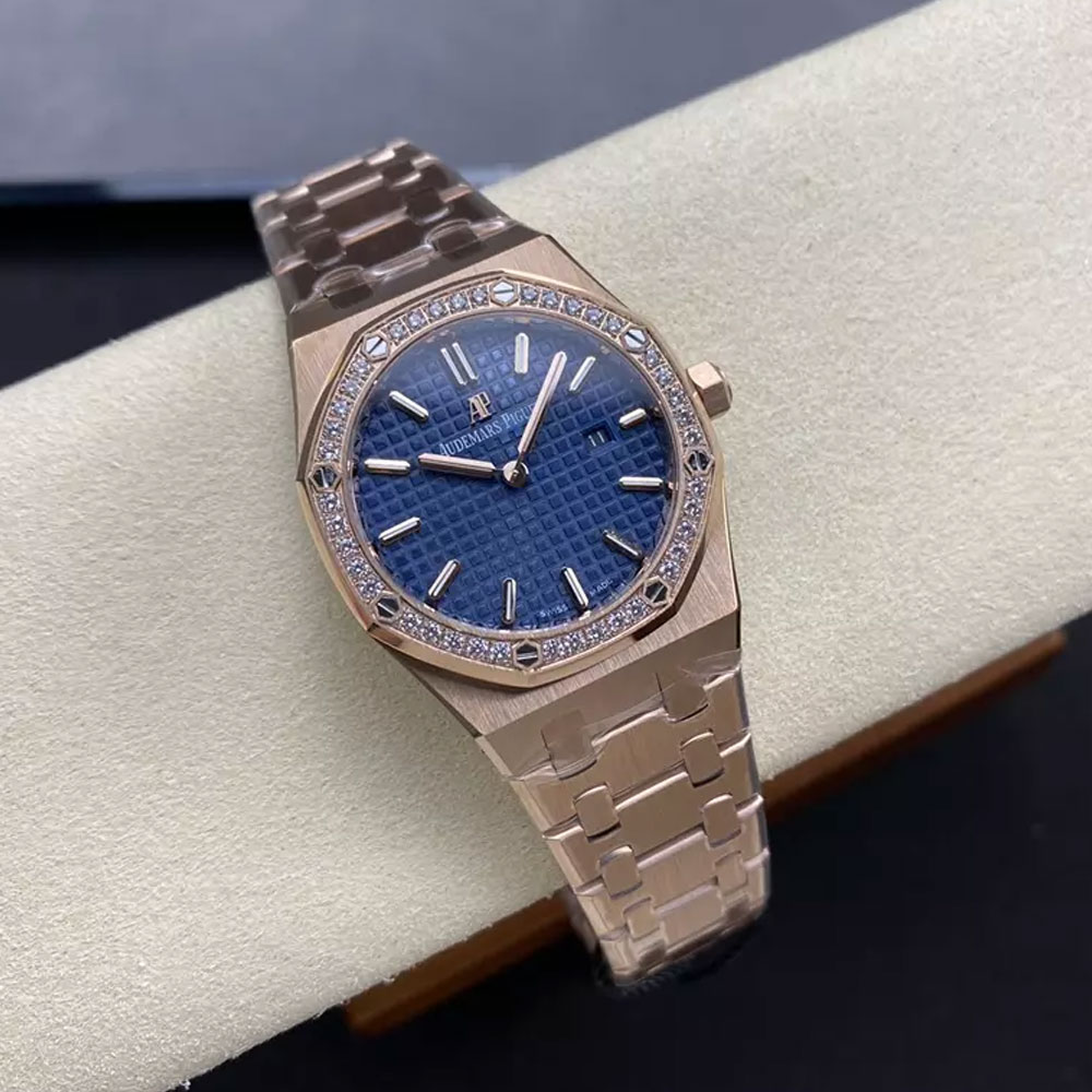 ZF공장 오데마피게 레이디 로얄오크 블루 다이얼 다이아베젤 로즈골드 금통 33mm 여성용 67651