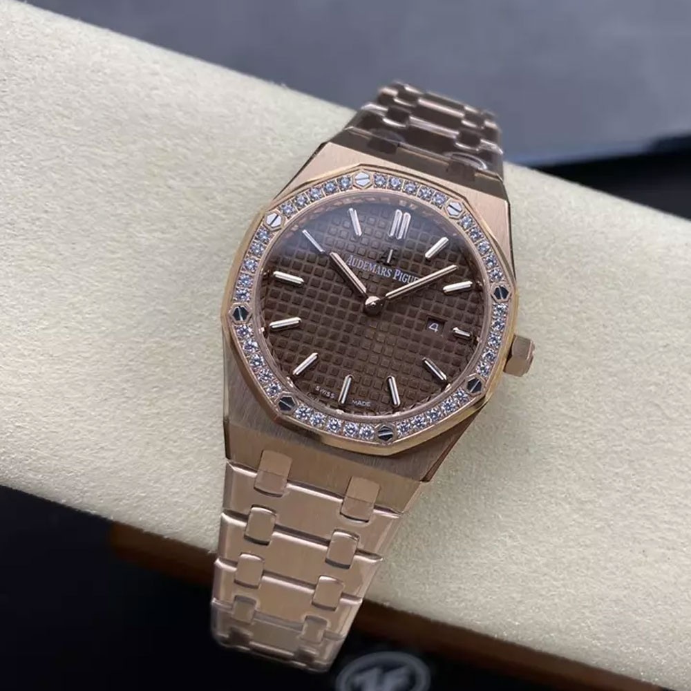 ZF공장 오데마피게 레이디 로얄오크 브라운 다이얼 다이아베젤 로즈골드 금통 33mm 여성용 67651
