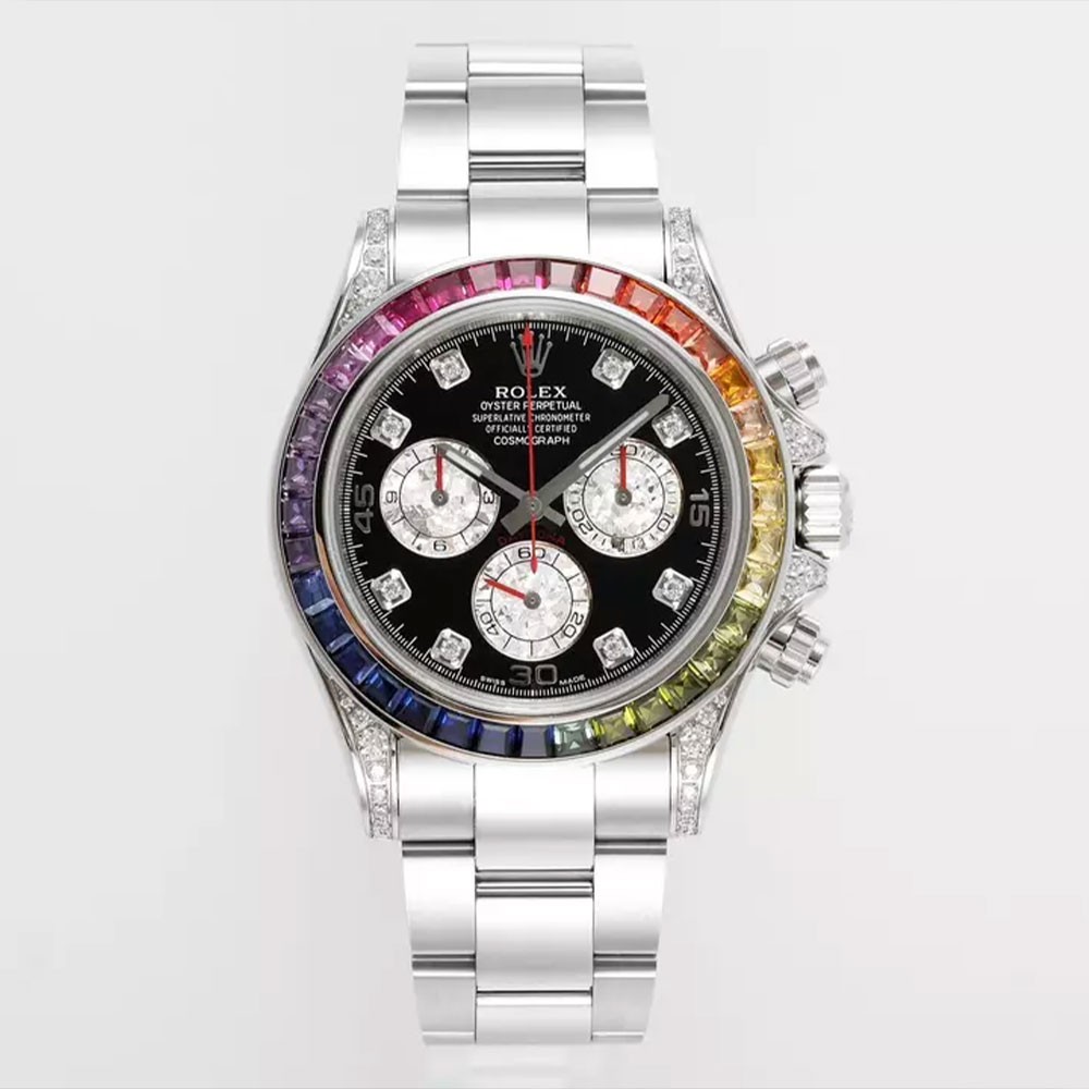 ZF공장 롤렉스 데이토나 크로노그래프 검판 다이얼 8P다이아 레인보우 베젤 40mm 116599