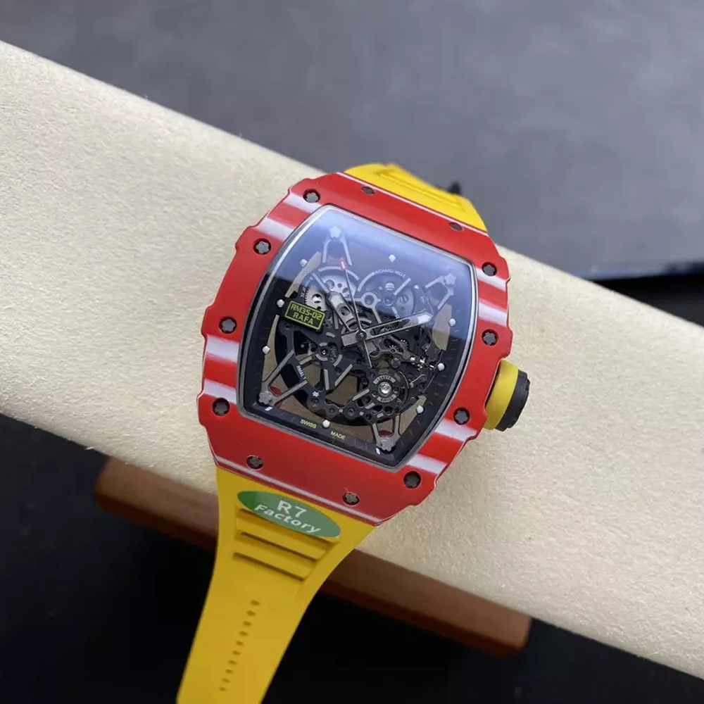 S7공장 리차드밀 라파엘 나달 레드 NTPT 카본 스켈레톤 다이얼 옐로우 러버 스트랩 RM035-02