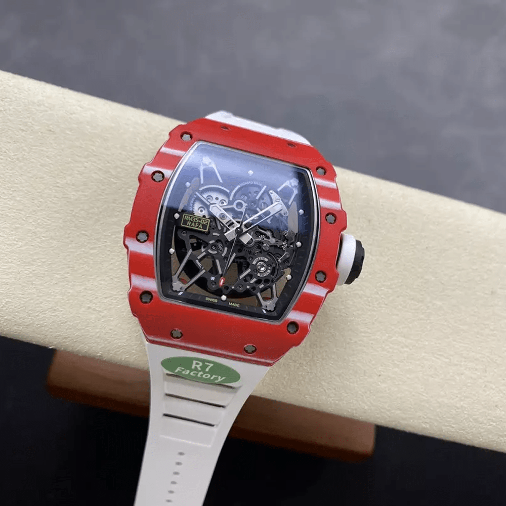 S7공장 리차드밀 라파엘 나달 레드 NTPT 카본 스켈레톤 다이얼 화이트 러버 스트랩 RM035-02
