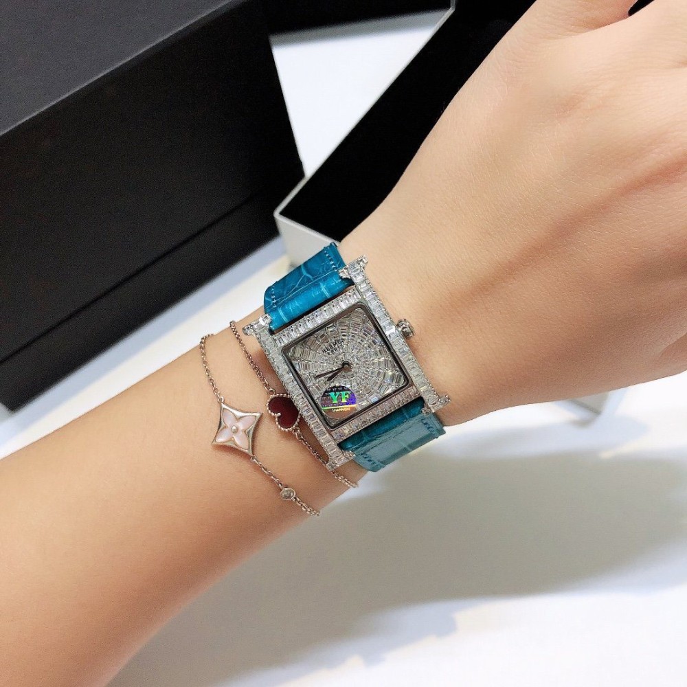 YF공장 에르메스 H HOUR 시리즈 여성용 벨트시계[풀 다이아몬드] 레더 스트랩 26mm