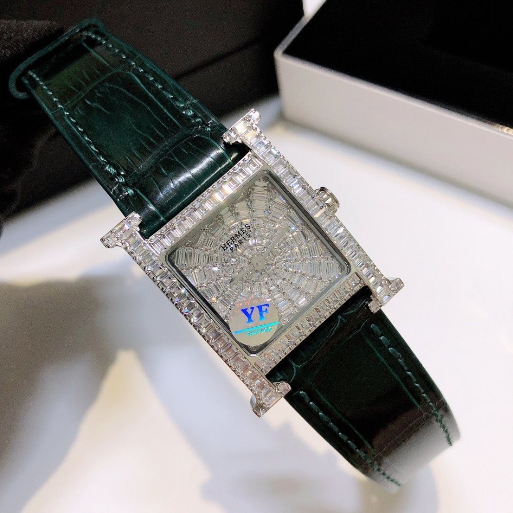 YF공장 에르메스 H HOUR 시리즈 여성용 벨트시계[풀 다이아몬드] 레더 스트랩 26mm