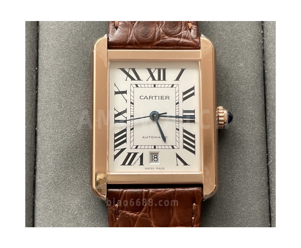 AF공장 까르띠에 탱크 솔로 엑스트라 라지 오토매틱 로즈골드 악어가죽 스트랩 31mm W5200026