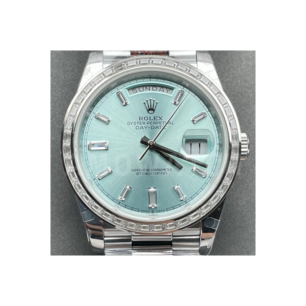 QF공장 v5 롤렉스 데이데이트 아이스블루 다이얼 바게티 다이아 베젤  SS 브레이슬릿 40mm V5(텅스텐 헤비 버전) 228396