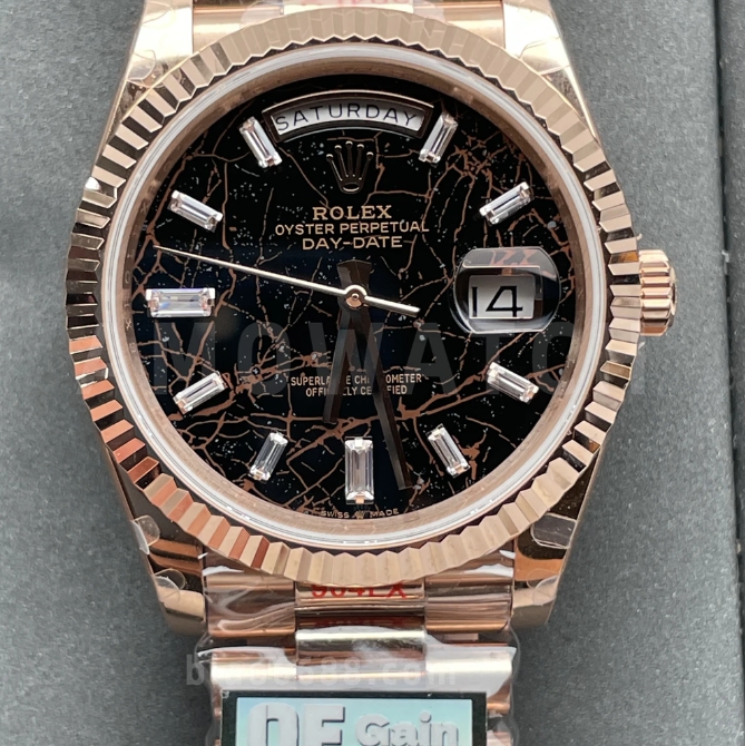 QF공장 롤렉스 데이데이트 검판 다이얼 바게트다이아 로즈골드 프레지던트 40mm V5(텅스텐 헤비 버전) 228235