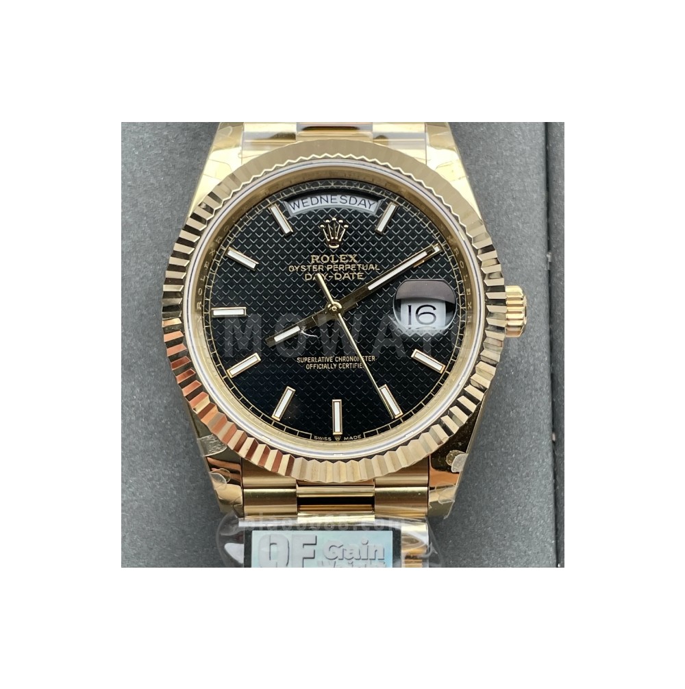 QF공장 롤렉스 데이데이트 블랙 와플 다이얼 바인덱스 YG 금통 40mm V5(텅스텐 헤비 버전) 228238