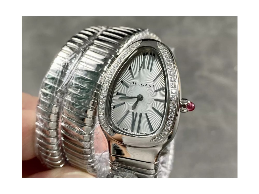 BV공장 불가리 세르펜티 투보가스 실버 다이아 베젤 화이트 다이얼 35mm 103819