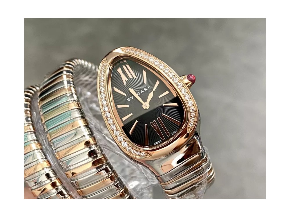 BV공장 불가리 세르펜티 투보가스 로즈골드 다이아 베젤 블랙 다이얼 35mm 102680