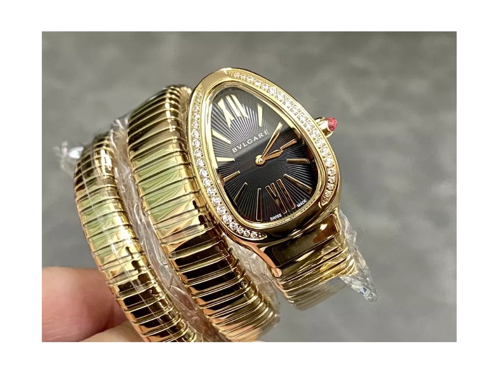 BV공장 불가리 세르펜티 투보가스 골드 다이아 베젤 블랙 다이얼 금통 35mm 103002