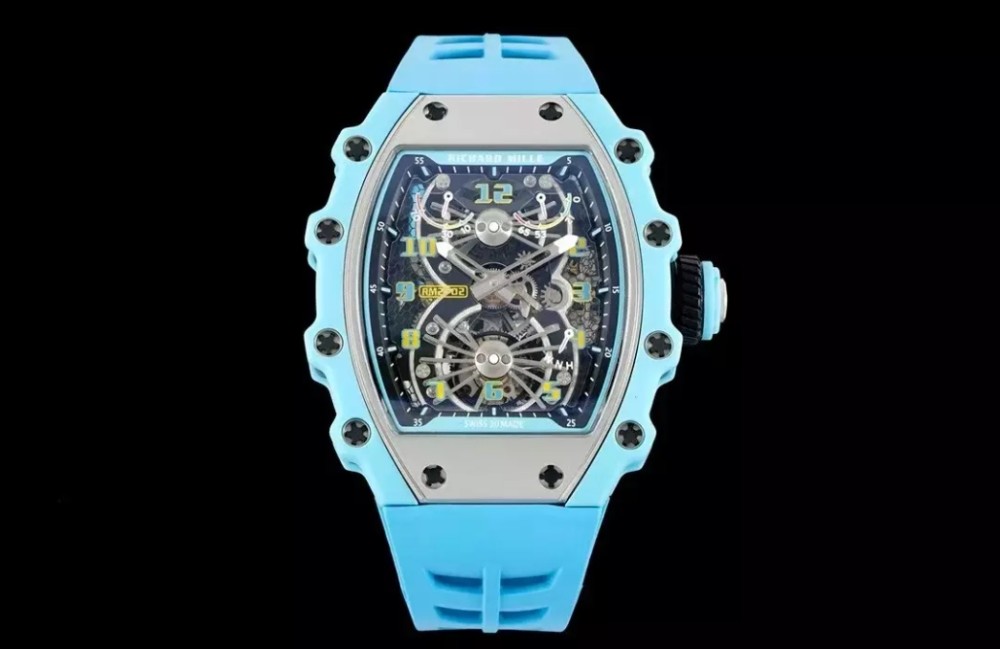 RM공장 리차드밀 투르비옹 블루 쿼츠 에어로다인 스켈레톤 다이얼 블루 러버밴드 RM21-02