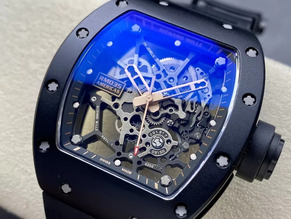 SONIC공장 리차드밀 아메리카스 블랙 세라믹 스켈레톤 다이얼 블랙 러버 스트랩(블랙크라운) RM035