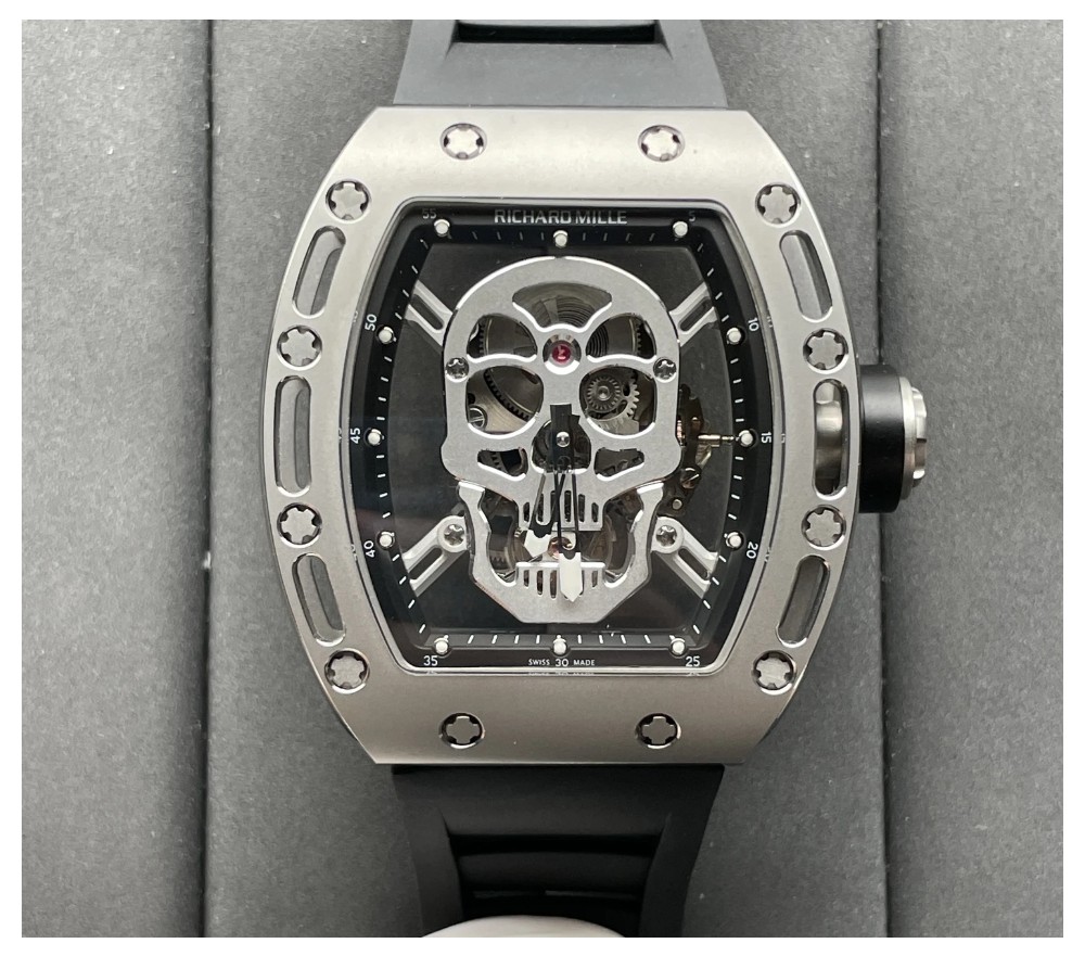 YS공장 리차드밀 투르비옹 스컬 SS 스켈레톤 다이얼 블랙 러버 스트랩 RM052