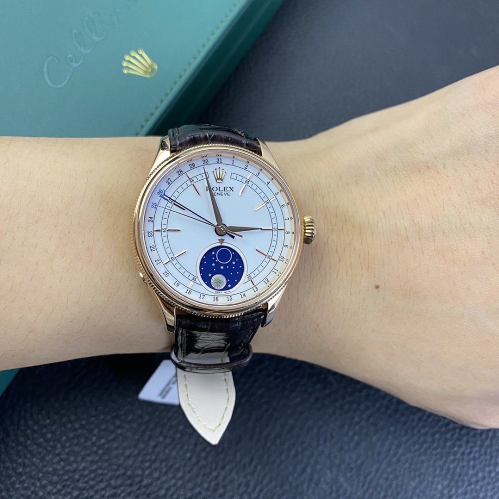 KZ공장 롤렉스 셀리니 시리즈 문페이즈 로즈골드 화이트 다이얼 39mm m50535-0002