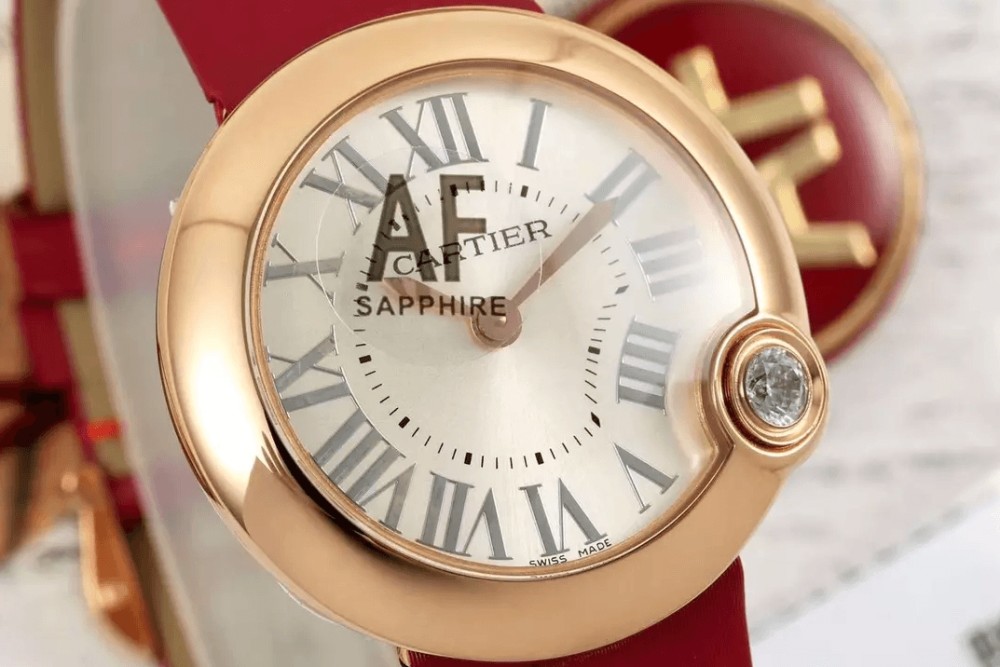 AF공장 까르띠에 발롱 블루 드 까르띠에 화이트 다이얼 골드 레드 레더 스트랩 30mm WGBL0005