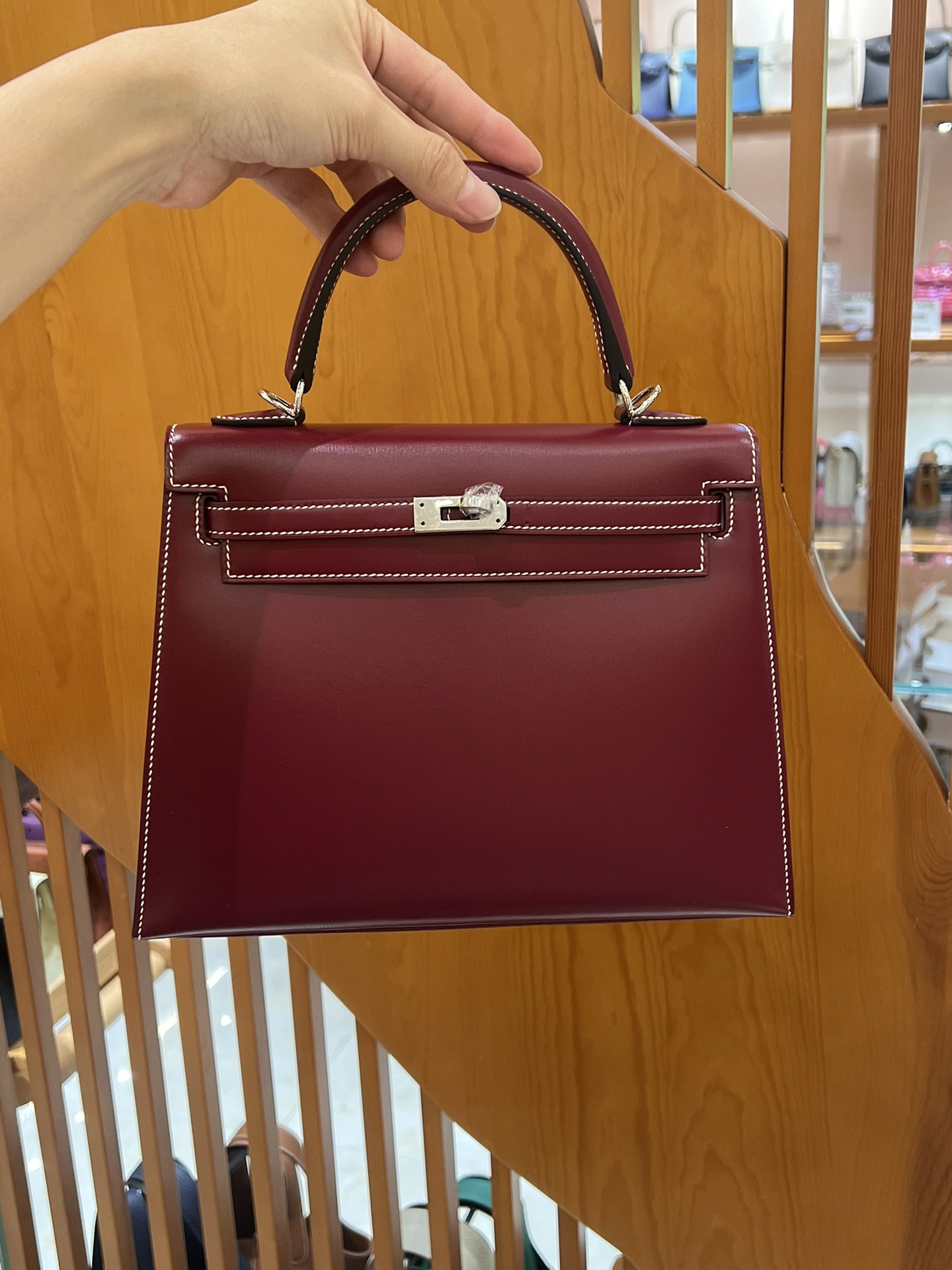 올수공 에르메스 켈리 25 엡송 브리드 레드 실버 버클