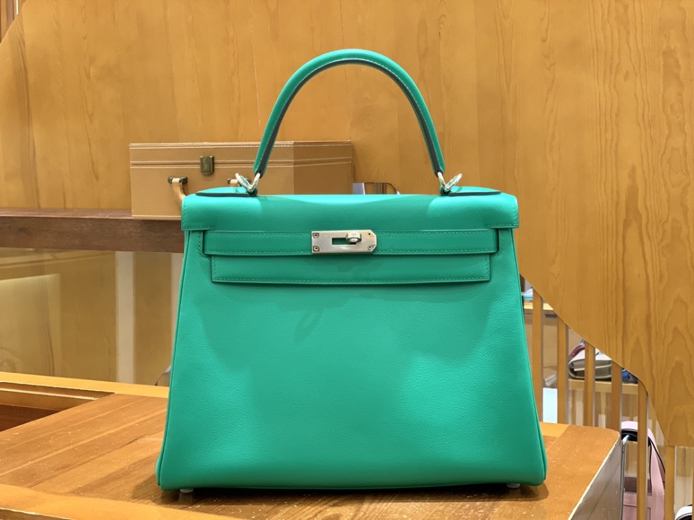 올수공 에르메스 켈리 28 토고 스위프트 민트 그린 실버 버클