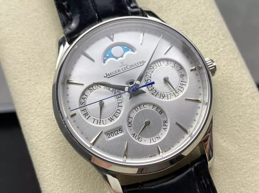 GR공장 예거 르쿨트르 마스터 울트라씬 퍼페츄얼 캘린더 실버 다이얼 레더 스트랩 39mm Q130842J