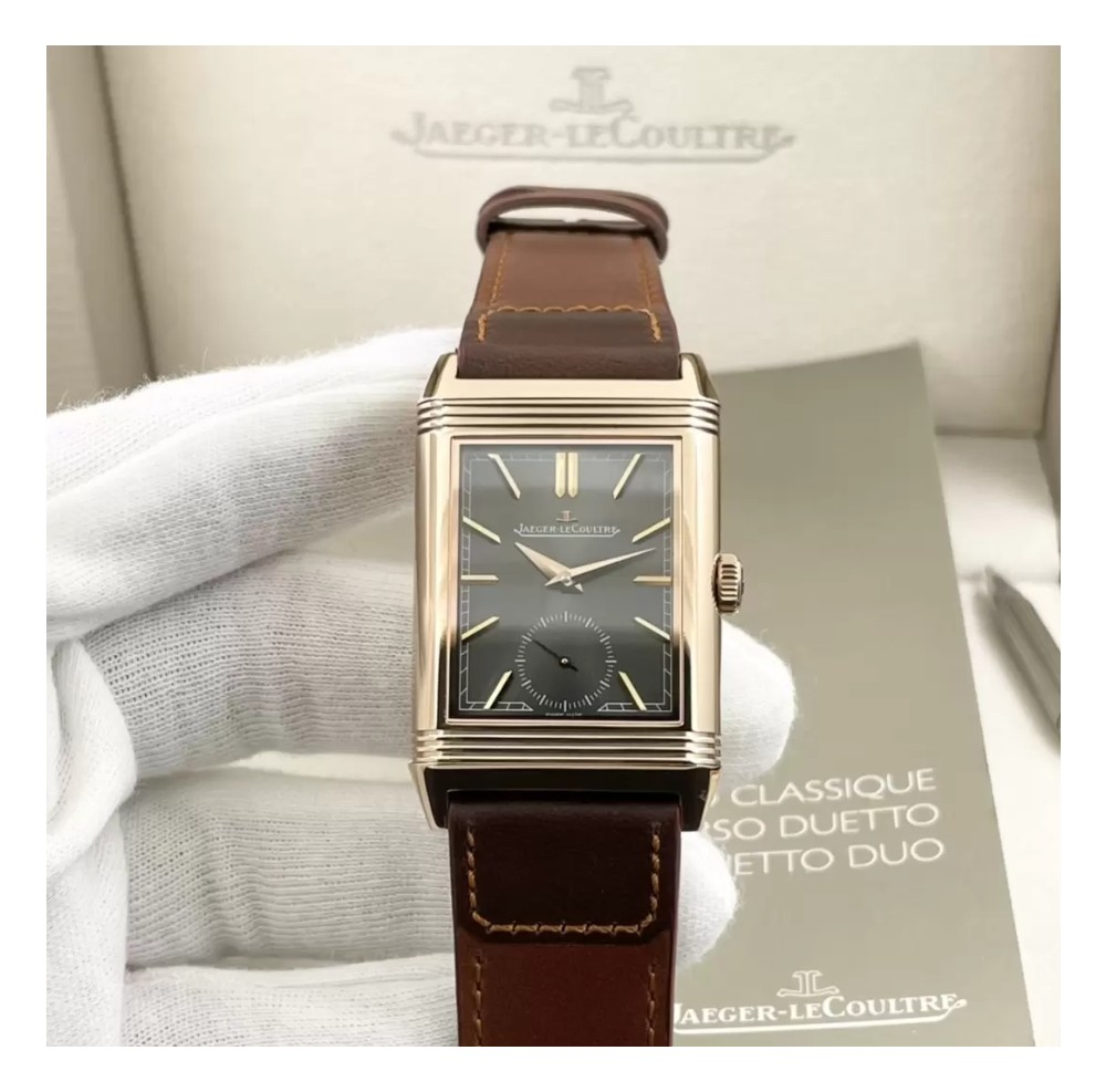 예거 르쿨트르 리베르소 클래식 라지 듀오페이스 스몰 세컨드 블랙 다이얼 레더 스트랩 Q396245J