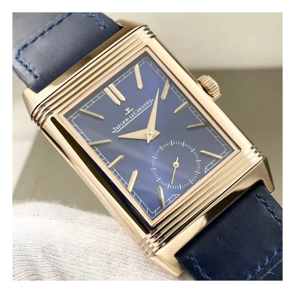 MG공장 예거 르쿨트르 리베르소 클래식 라지 듀오페이스 스몰 세컨드 블루 다이얼 레더 스트랩 Q398258J