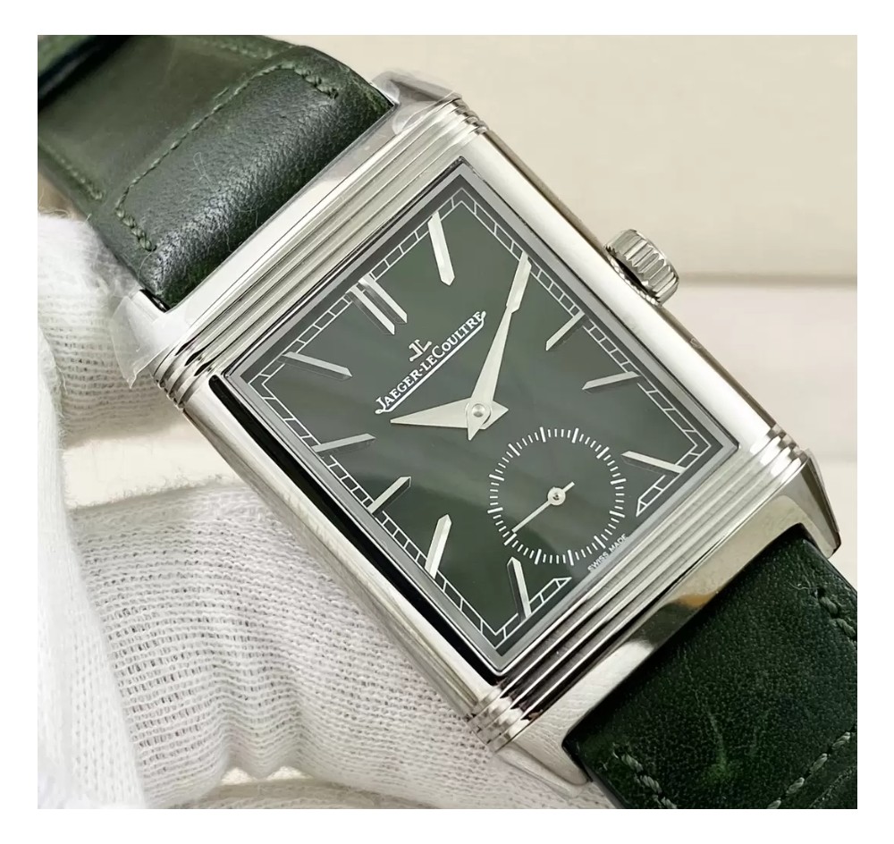 MG공장 예거 르쿨트르 리베르소 클래식 라지 듀오페이스 스몰 세컨드 그린 다이얼 레더 스트랩 Q397843J