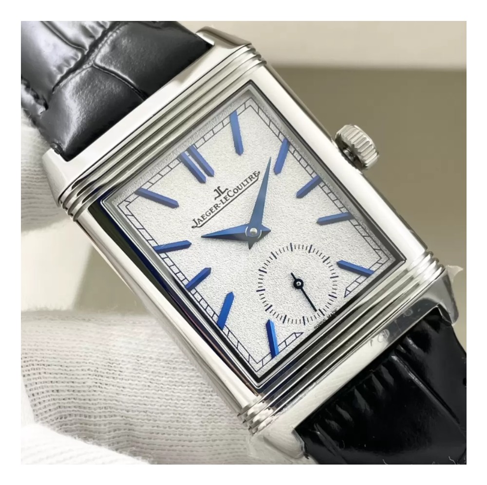 MG공장 예거 르쿨트르 리베르소 클래식 라지 듀오페이스 스몰 세컨드 화이트 다이얼 레더 스트랩 Q3908420