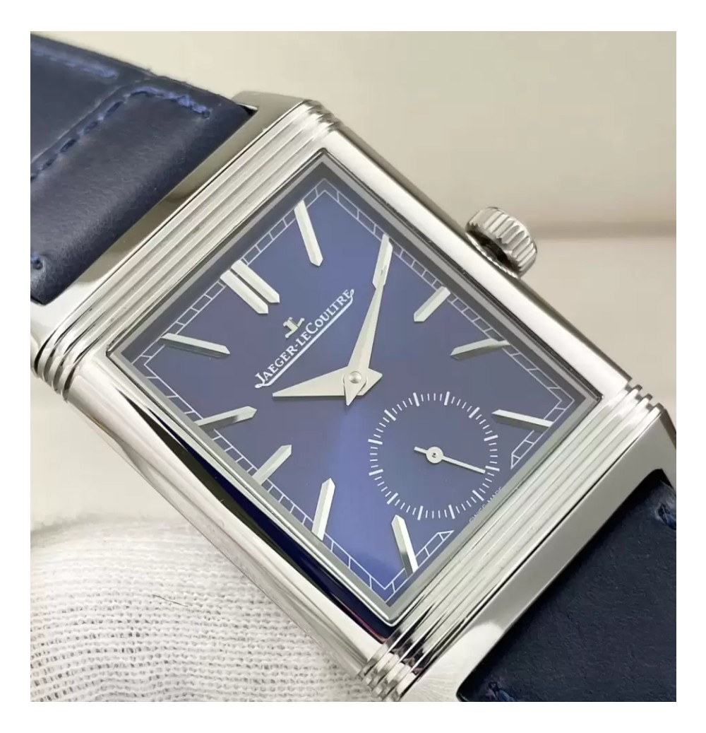 MG공장 예거 르쿨트르 리베르소 클래식 라지 듀오페이스 스몰 세컨드 블루 다이얼 레더 스트랩 Q3988482